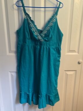 Faded Glory Teal Lace-Trim Empire Waisted Dress